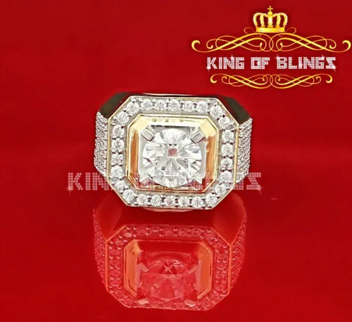 King Of Bling's Yellow Silver 7.10ct Cubic Zirconia Square Men's Adjustable Ring From SZ 9 to 11