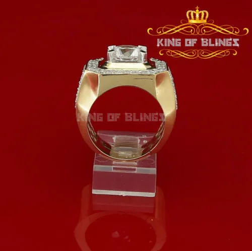 King Of Bling's Yellow Silver 7.10ct Cubic Zirconia Square Men's Adjustable Ring From SZ 9 to 11