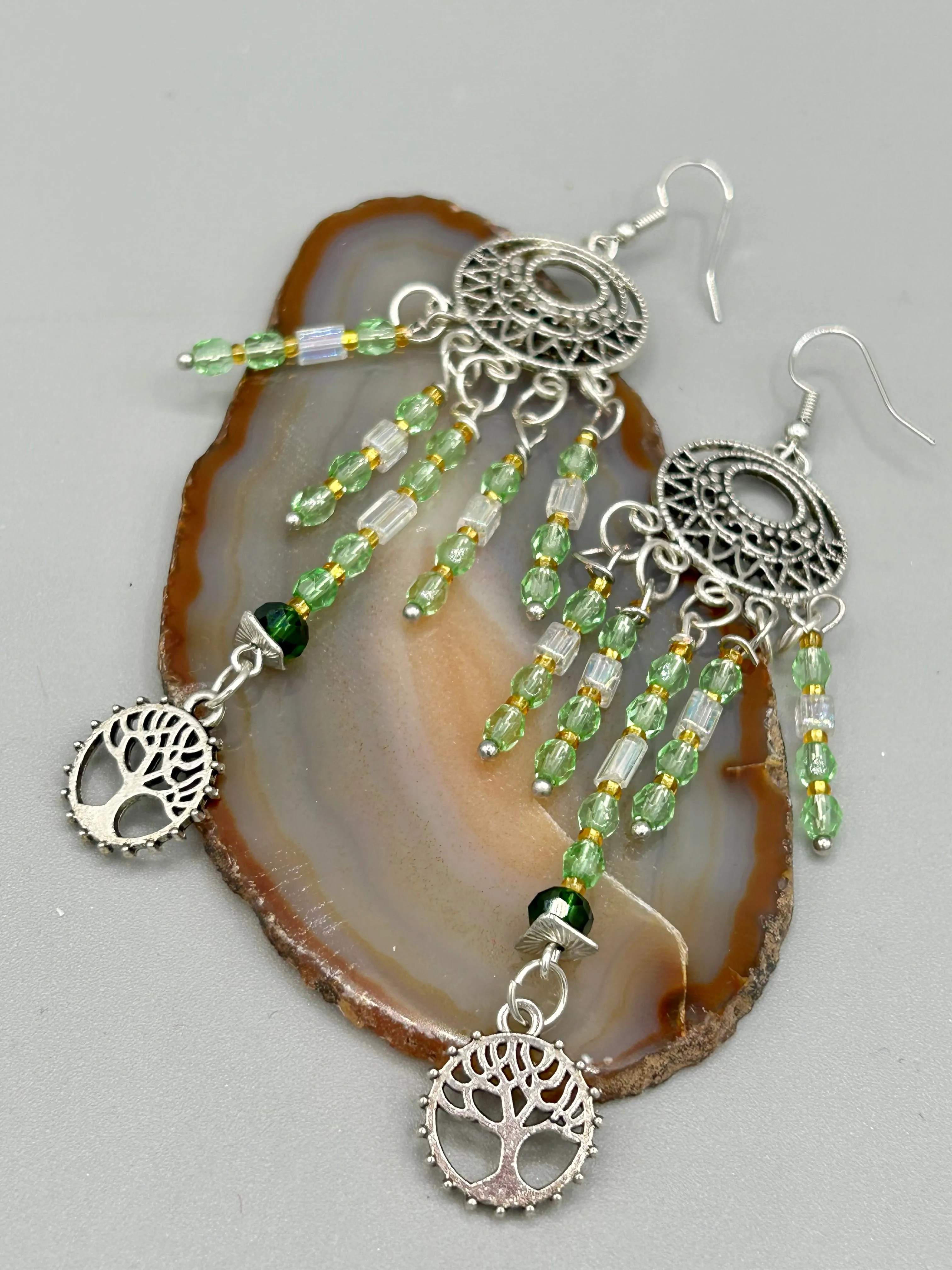Large And Chunky Hand Beaded Necklace, Shabby Chic, Hippie, Bohemian, Fall Harvest Jewelry, Dark Green And Amber Glass Beads