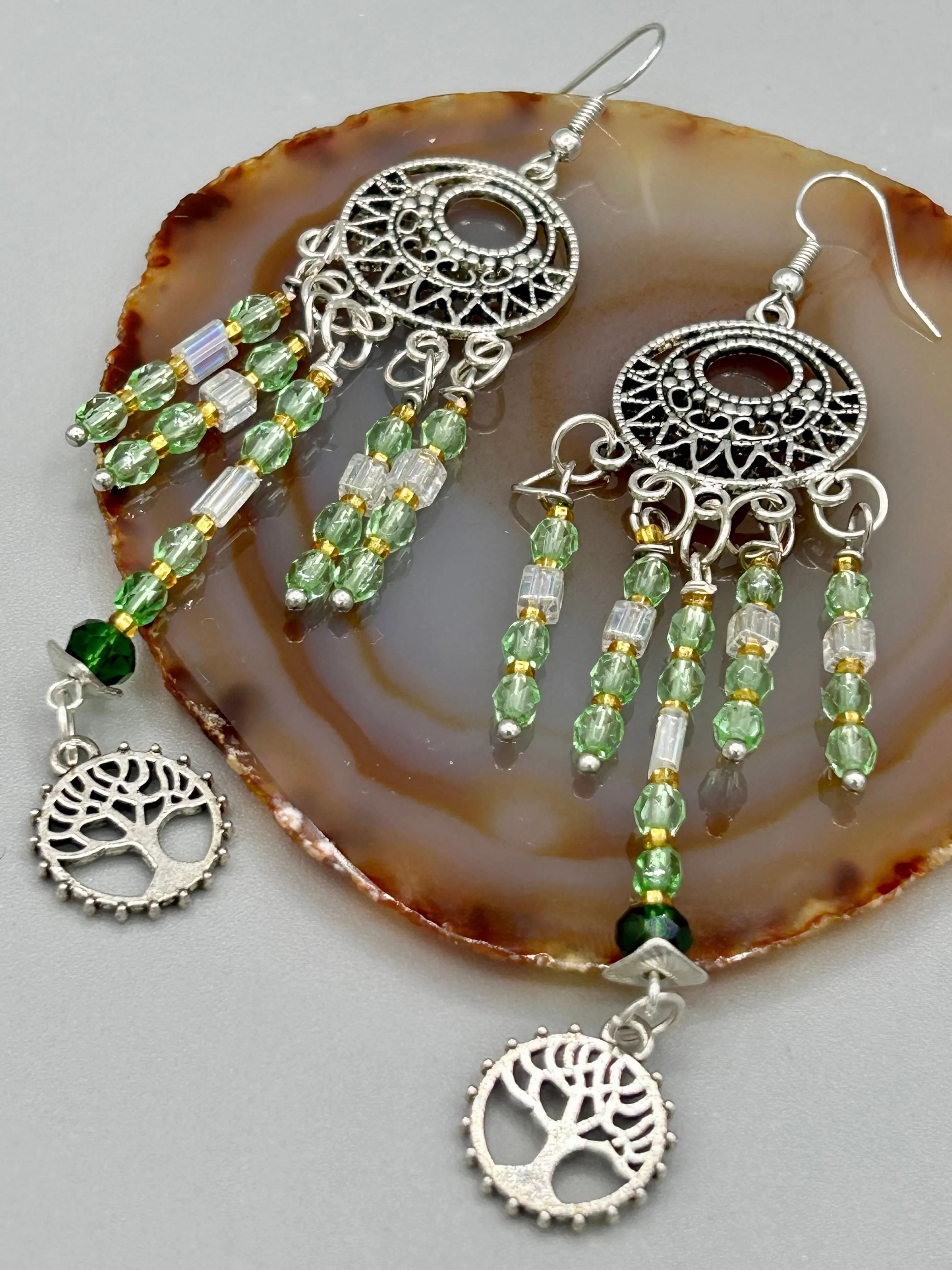 Large And Chunky Hand Beaded Necklace, Shabby Chic, Hippie, Bohemian, Fall Harvest Jewelry, Dark Green And Amber Glass Beads