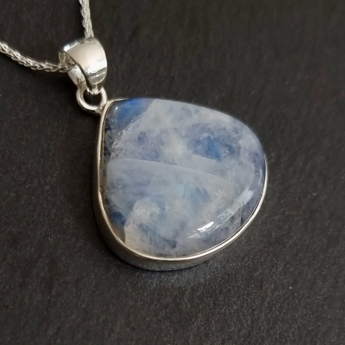 Large Wide Teardrop Blue Moonstone 925 Sterling Silver Pendant, MP28