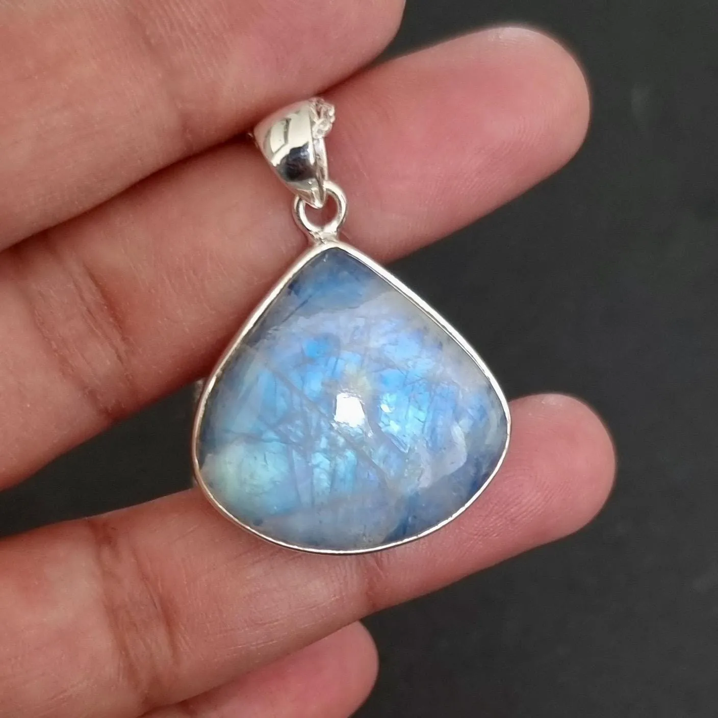 Large Wide Teardrop Blue Moonstone 925 Sterling Silver Pendant, MP28