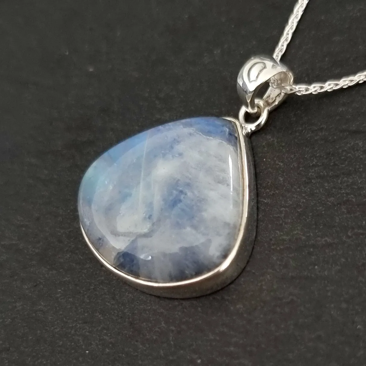 Large Wide Teardrop Blue Moonstone 925 Sterling Silver Pendant, MP28