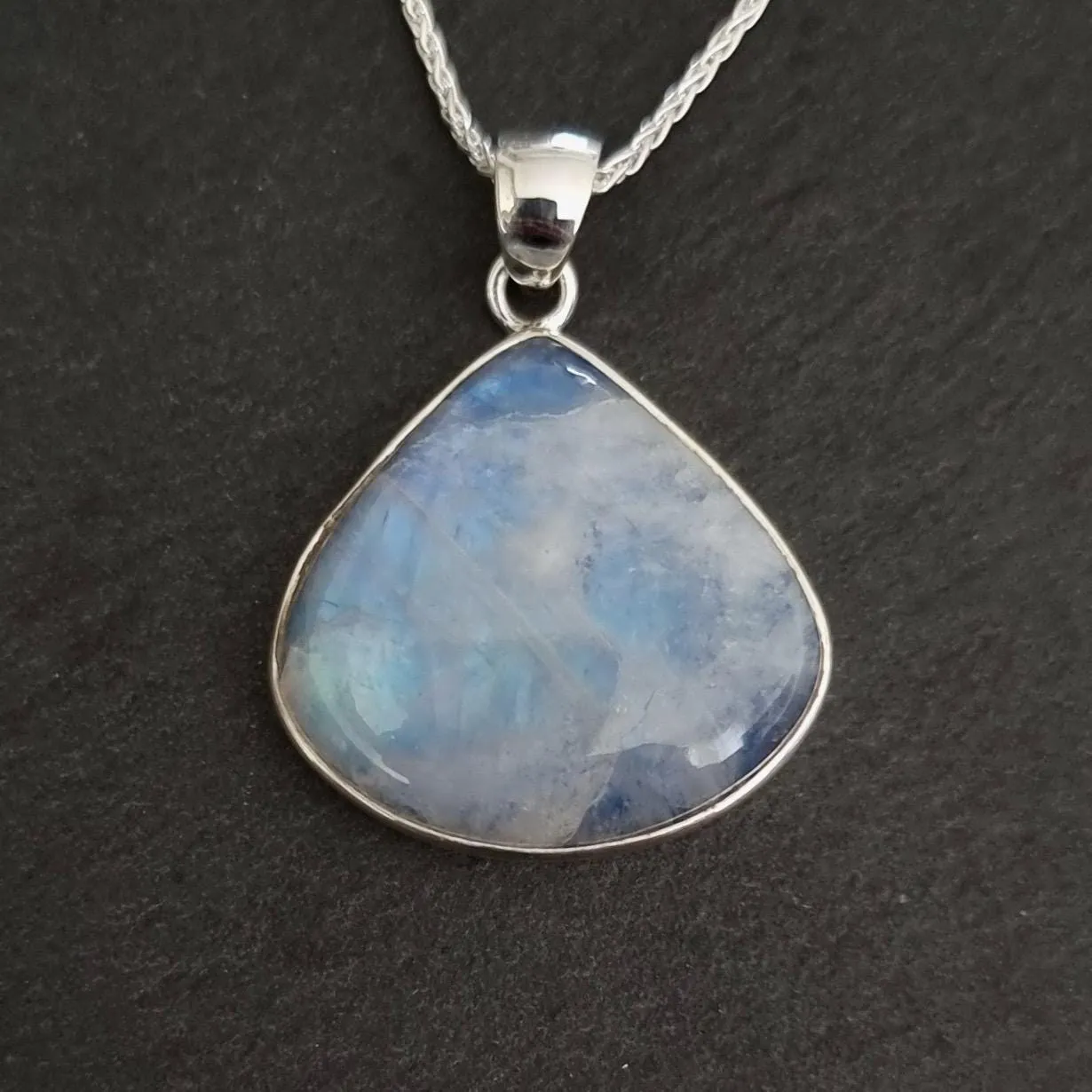 Large Wide Teardrop Blue Moonstone 925 Sterling Silver Pendant, MP28