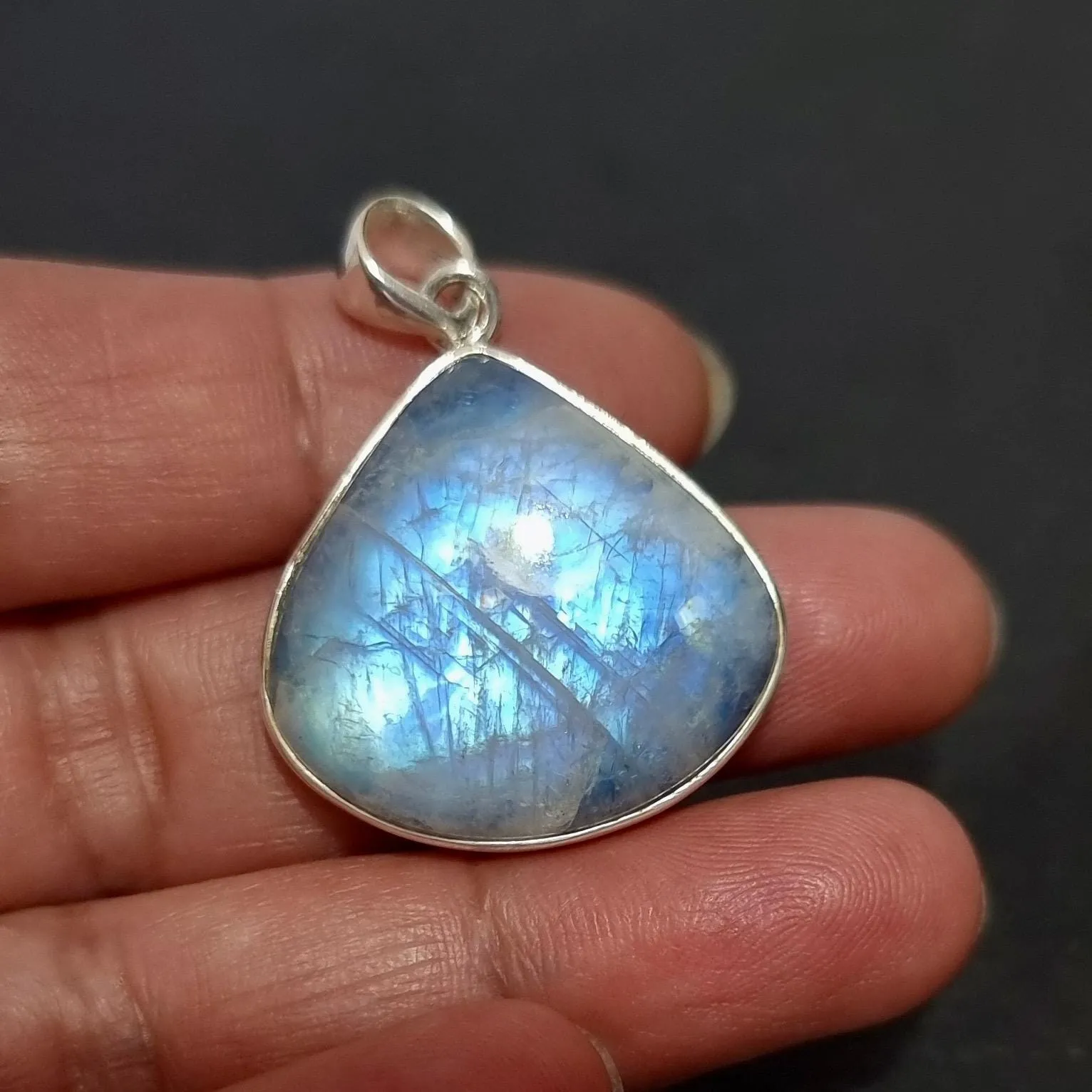 Large Wide Teardrop Blue Moonstone 925 Sterling Silver Pendant, MP28