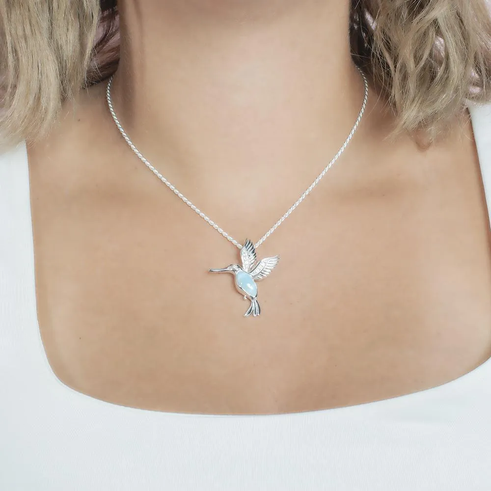 Larimar Flying Hummingbird Pendant
