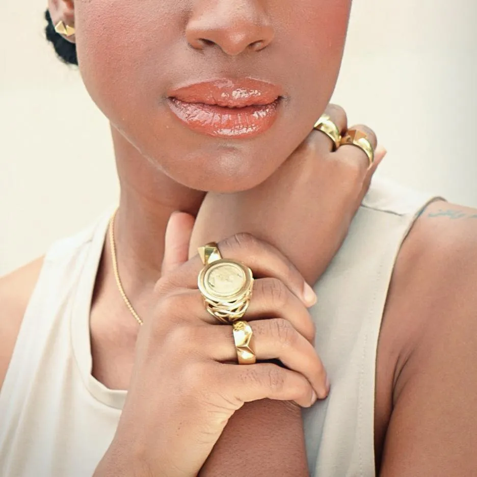 Lioness Coin Ring, Plated