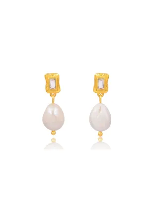 Lola Knight - Layla - Crystal And Pearl Drop Earrings - 18ct Gold