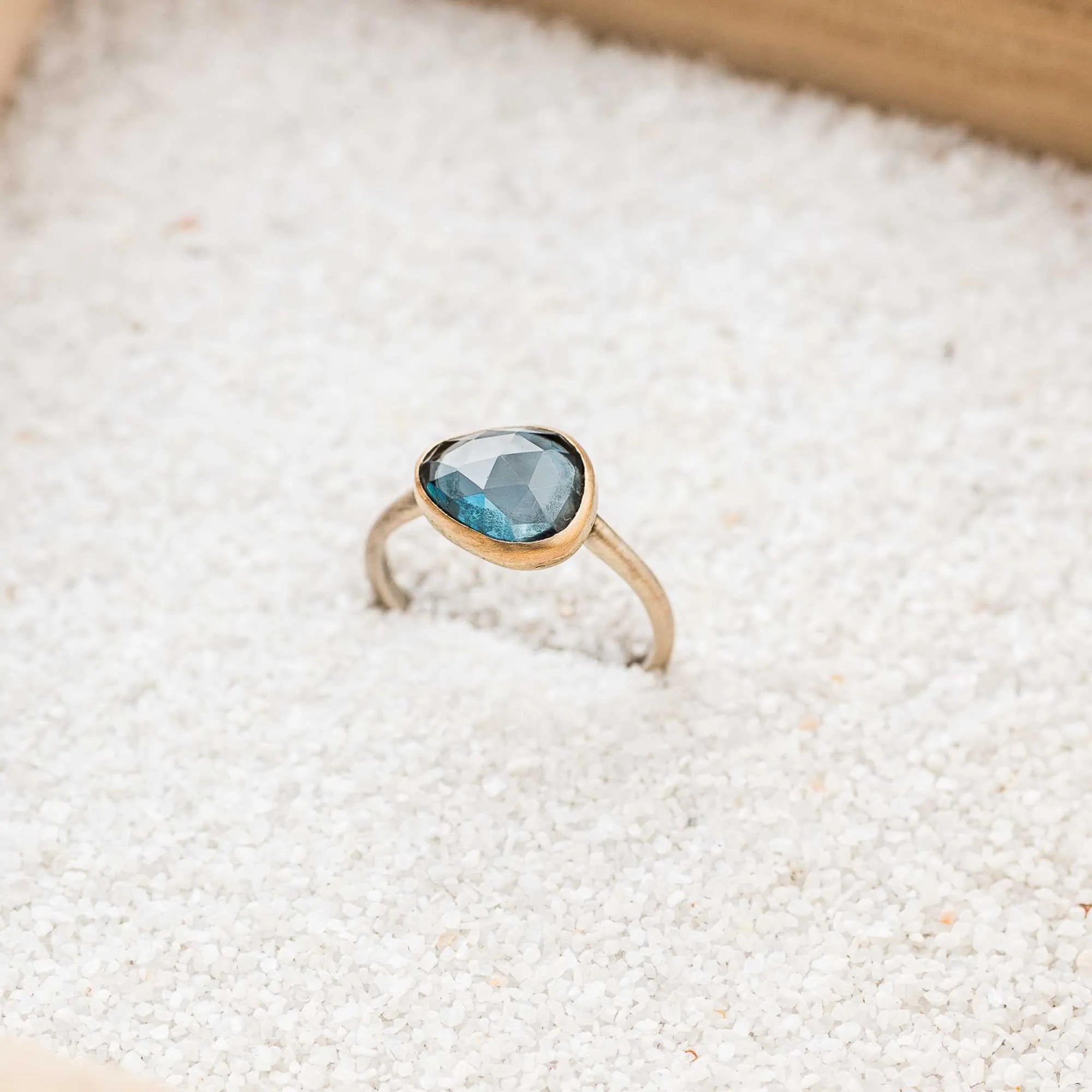 London Blue Topaz East-West Freeform Mixed Metal Ring