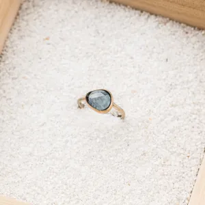 London Blue Topaz East-West Freeform Mixed Metal Ring