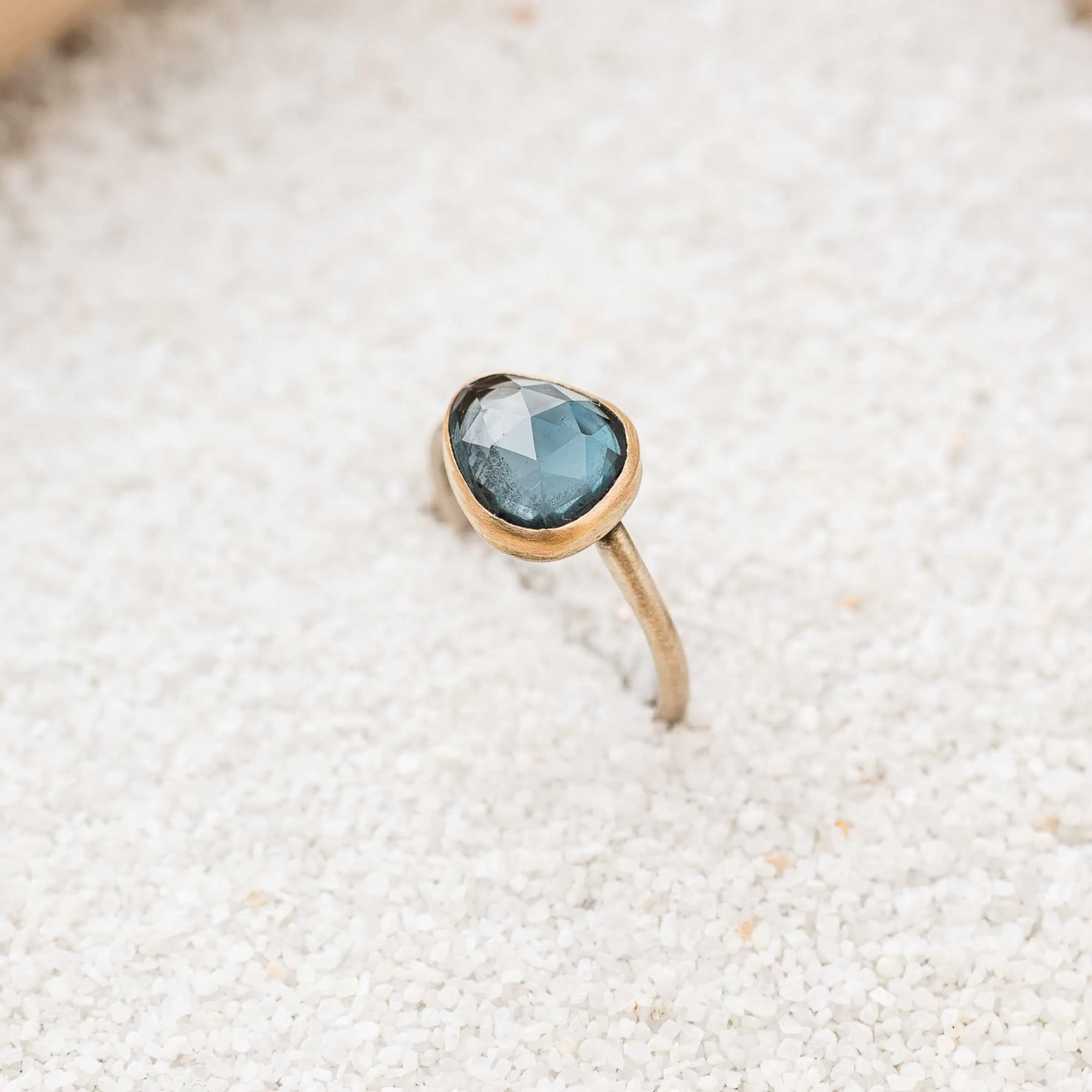 London Blue Topaz East-West Freeform Mixed Metal Ring