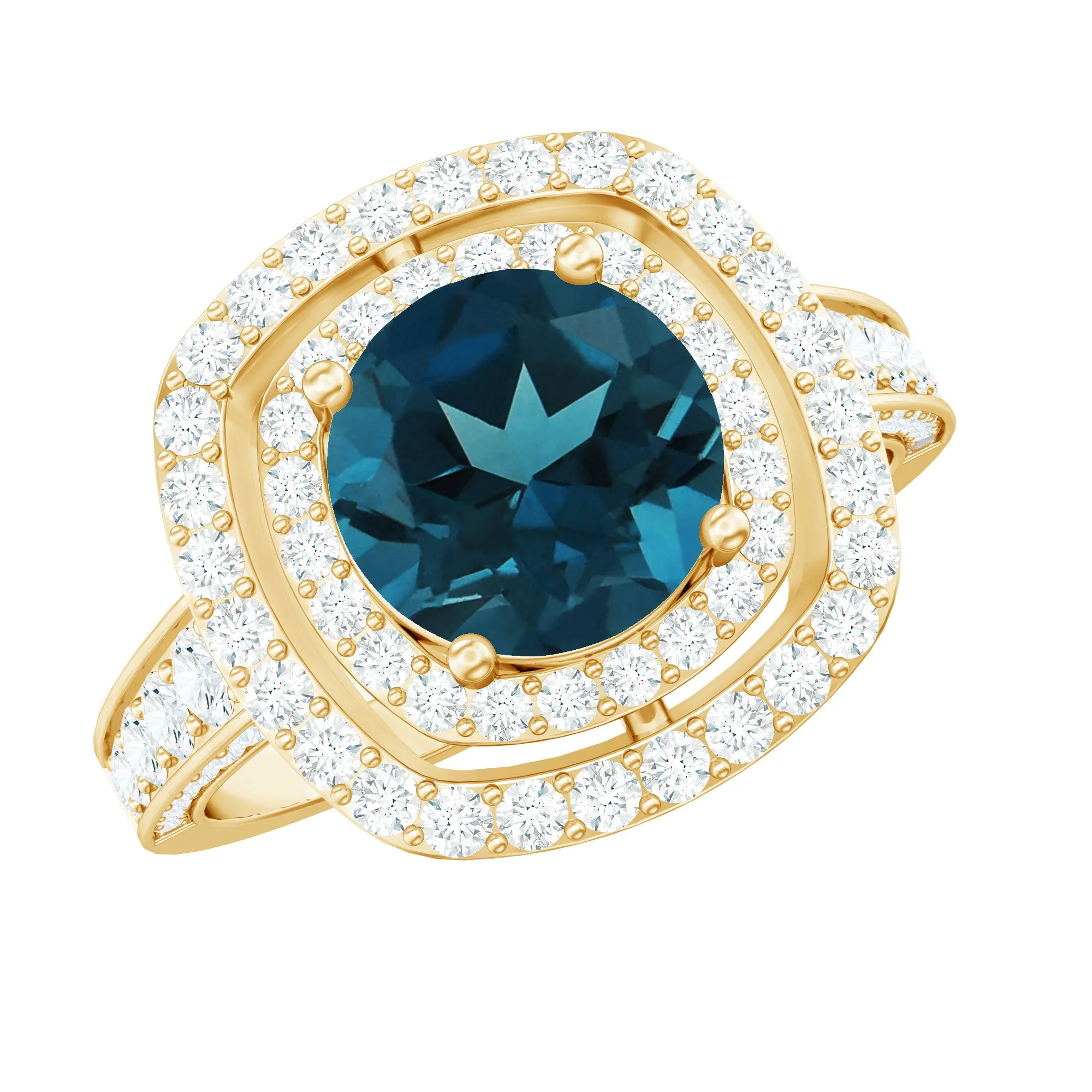 London Blue Topaz Engagement Ring with Moissanite Double Halo