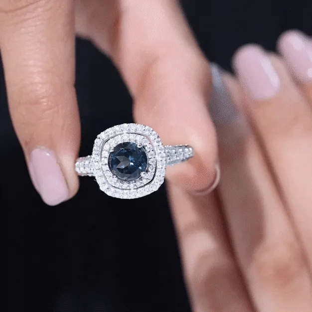 London Blue Topaz Engagement Ring with Moissanite Double Halo