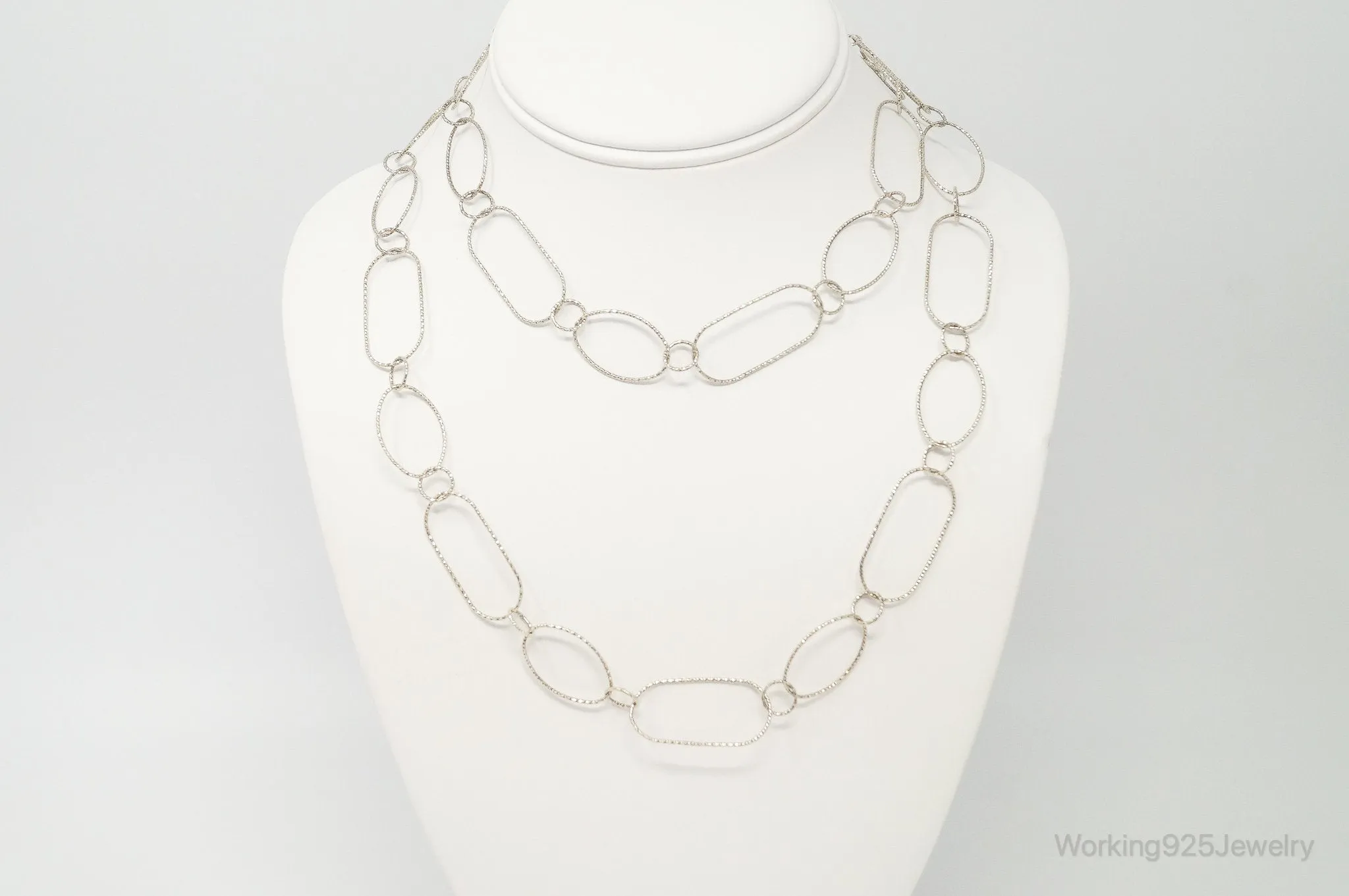 Long Designer Silpada Oval Link Textured Sterling Silver Necklace