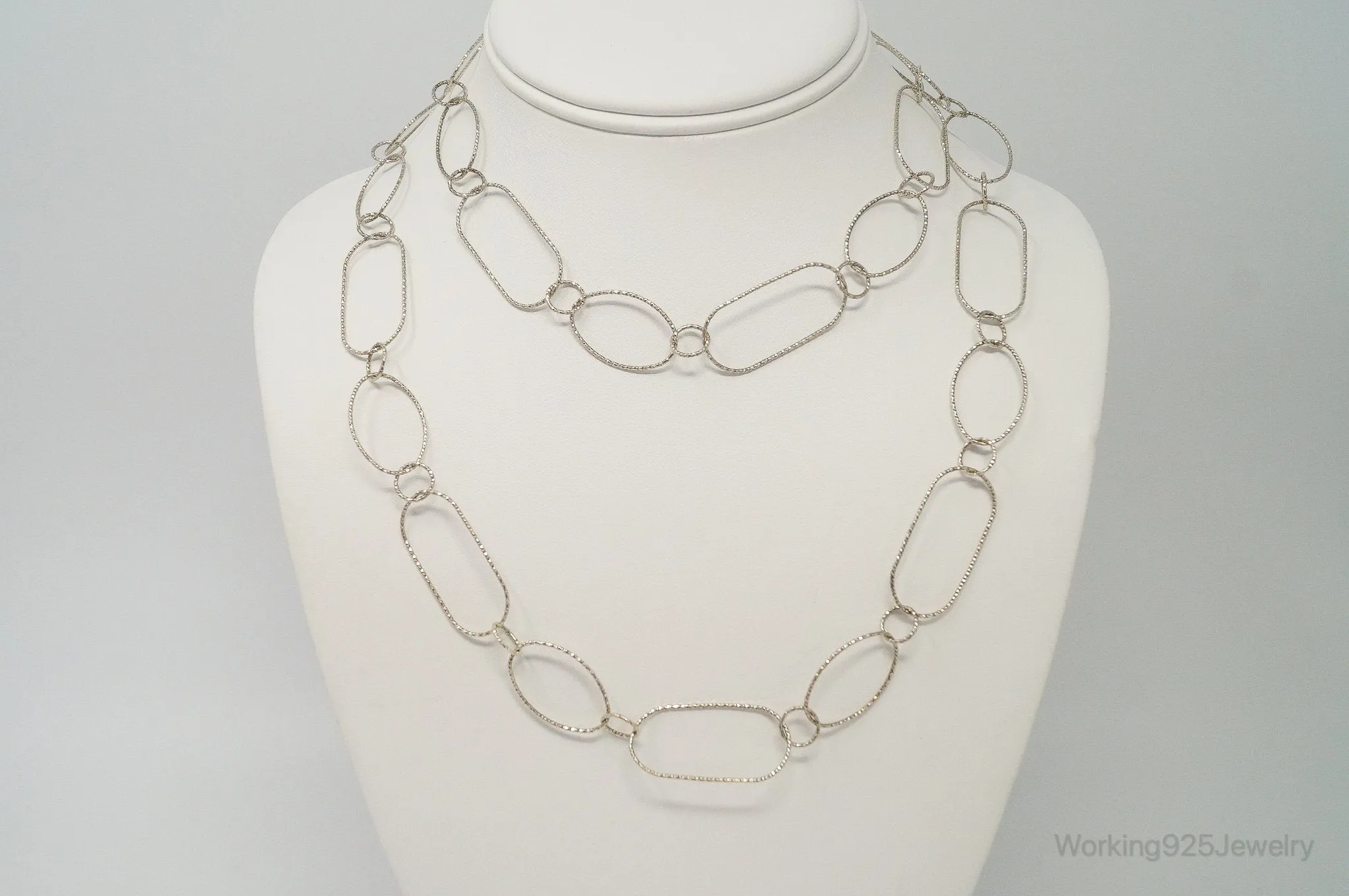 Long Designer Silpada Oval Link Textured Sterling Silver Necklace