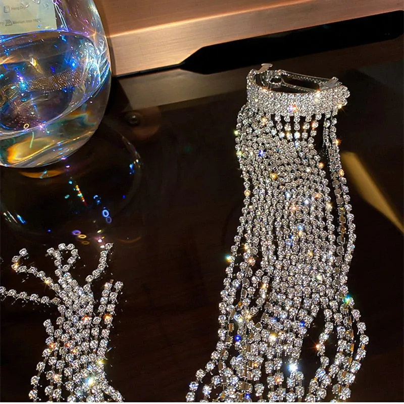 Long Tassel Hairclip | Tassel Hairpin | Rhinestone Bling Long Tassel Clip | Hairpin for Women | Crystal Pony Tail Holder | Weddings Jewelry
