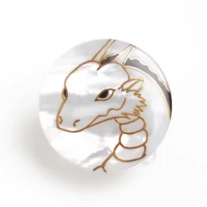 Maki-e Urushi Lacquer Brooch - White South Sea Pearl Shell / Dragon -, Traditional Japanese Urushi Lacquer Jewelry
