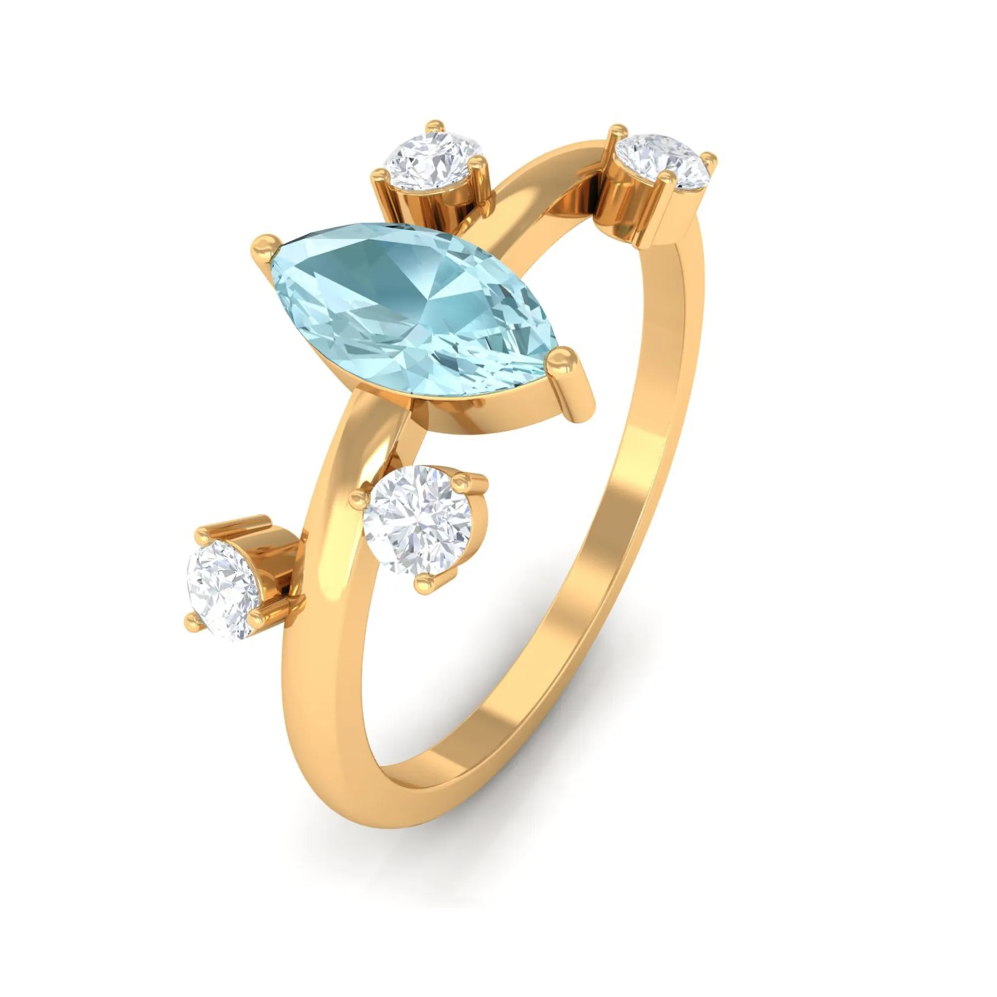 Marquise Cut Solitaire Sky Blue Topaz Ring with Scatter Diamond