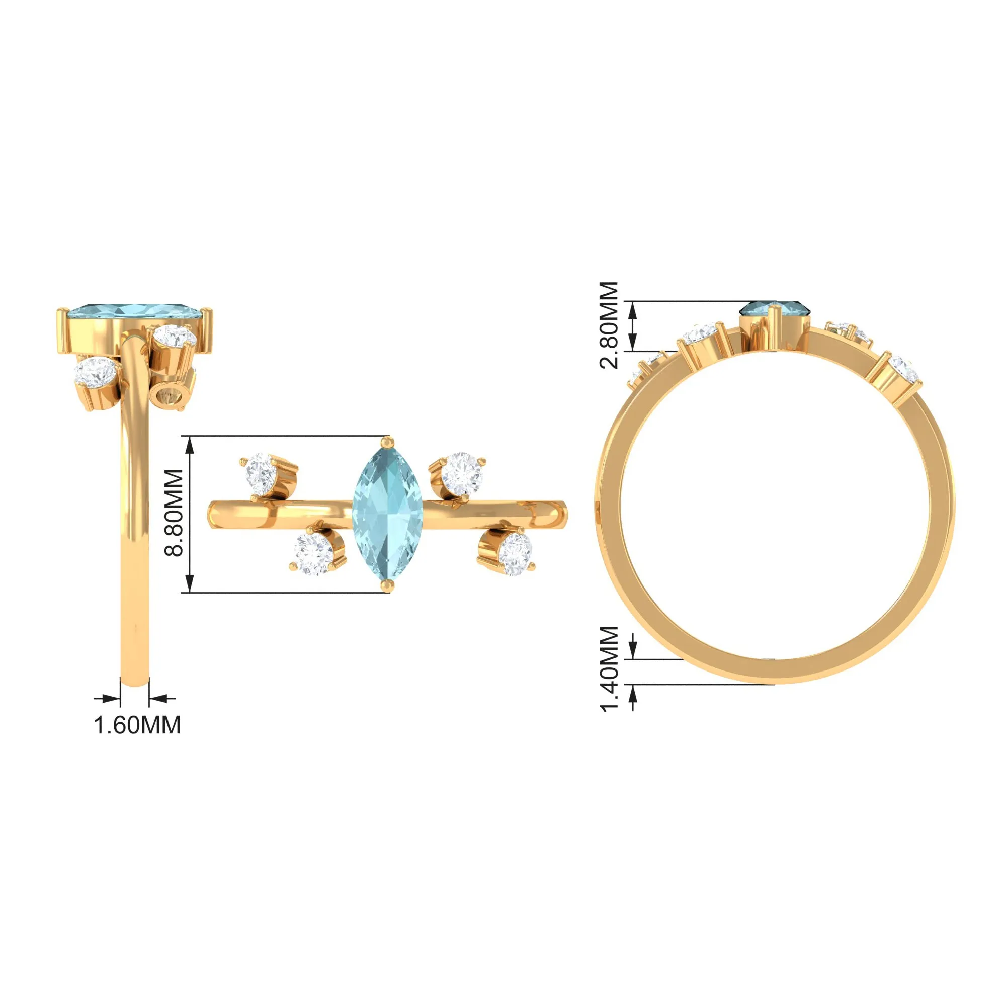 Marquise Cut Solitaire Sky Blue Topaz Ring with Scatter Diamond