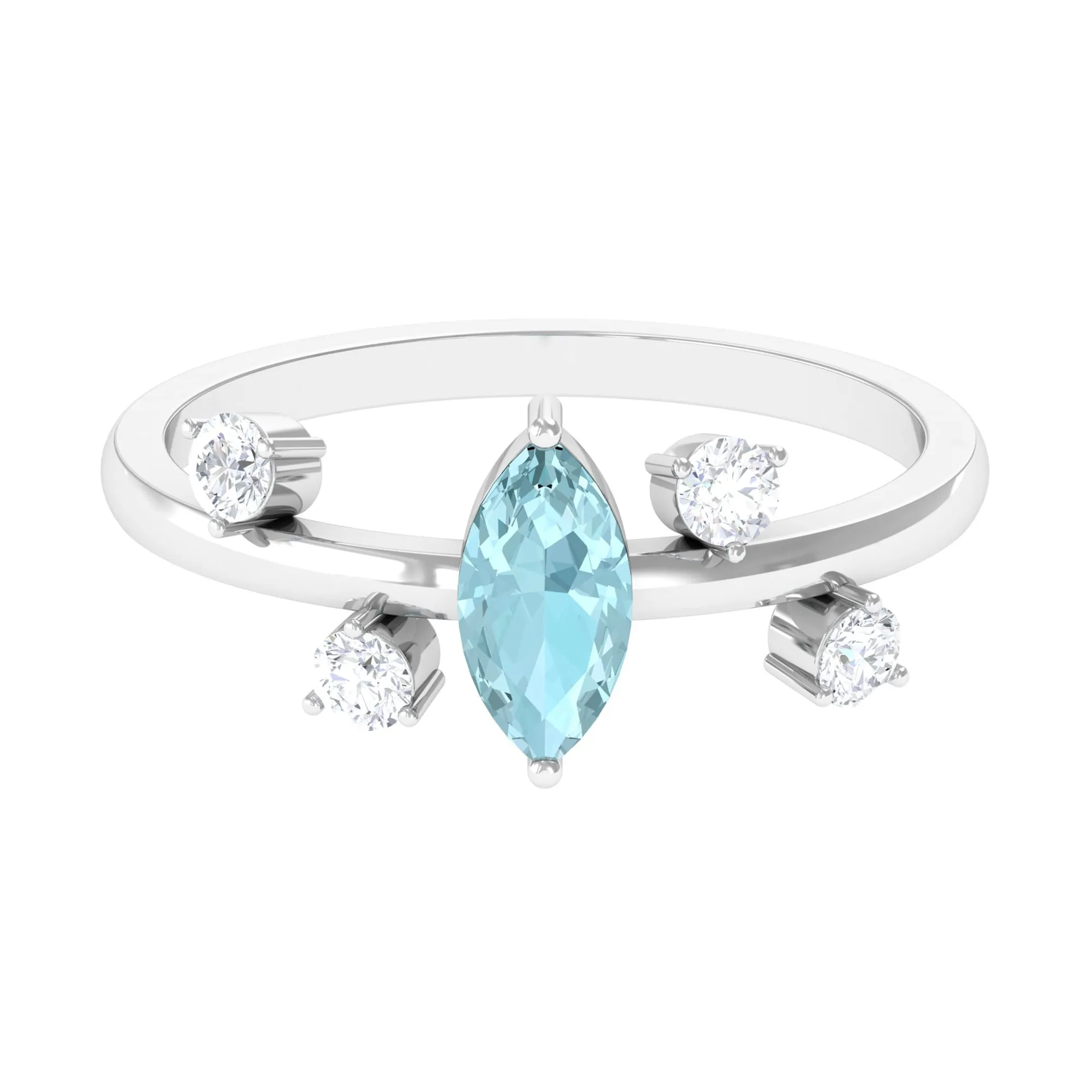Marquise Cut Solitaire Sky Blue Topaz Ring with Scatter Diamond