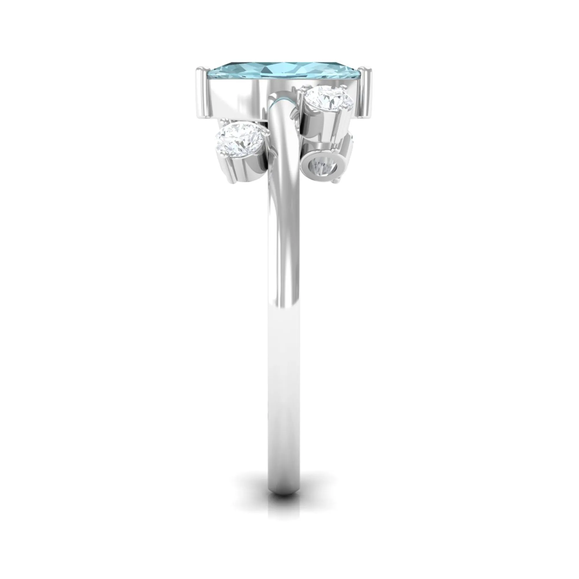 Marquise Cut Solitaire Sky Blue Topaz Ring with Scatter Diamond