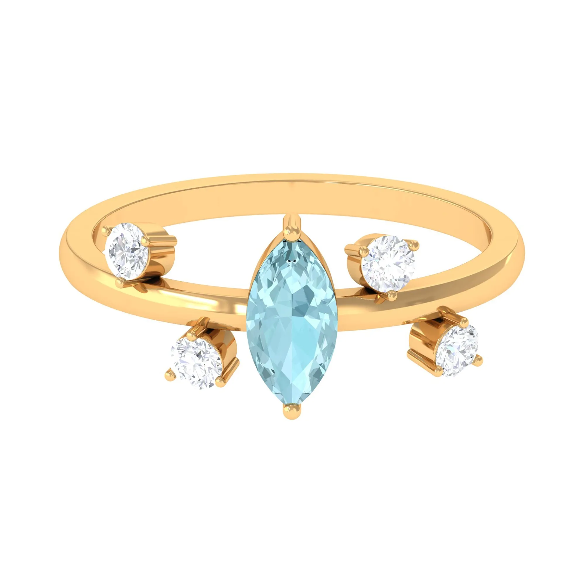 Marquise Cut Solitaire Sky Blue Topaz Ring with Scatter Diamond