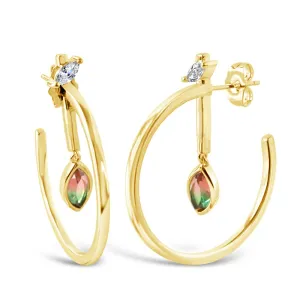 Marquise Dangle Hoops - Watermelon Quartz