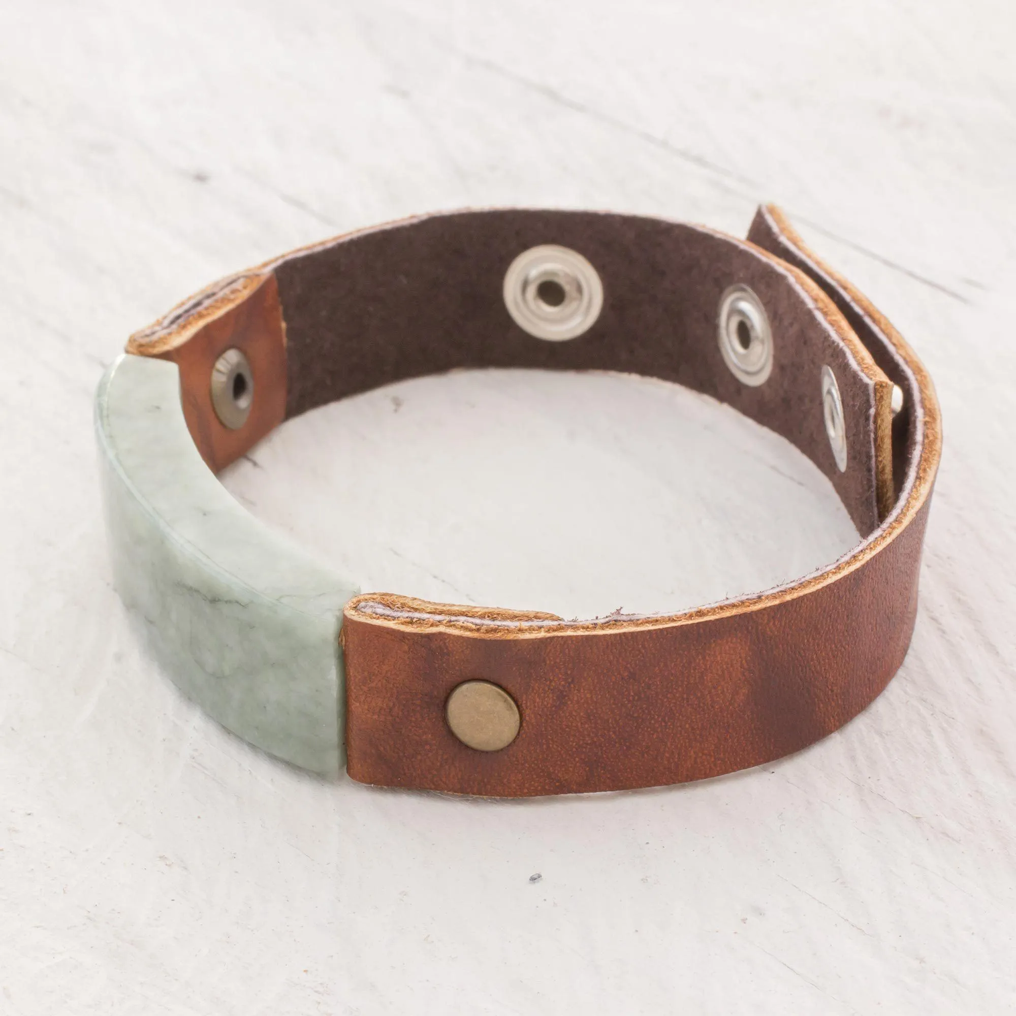 Men's Jade & Leather Wristband Bracelet