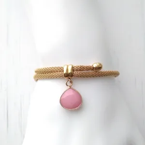 Metal Mesh Slider Bracelet With Baby Pink Jade