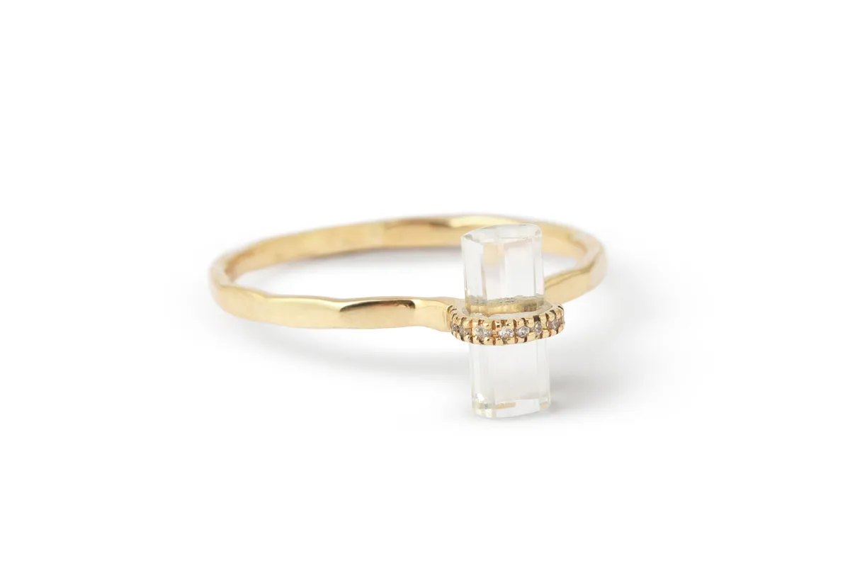 Micropave diamond Wrapped White Topaz Cut Crystal Ring