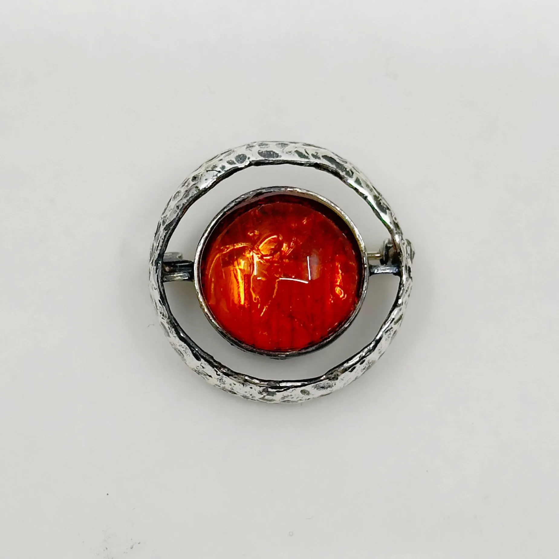 Mid Century Sterling silver baltic amber brooch