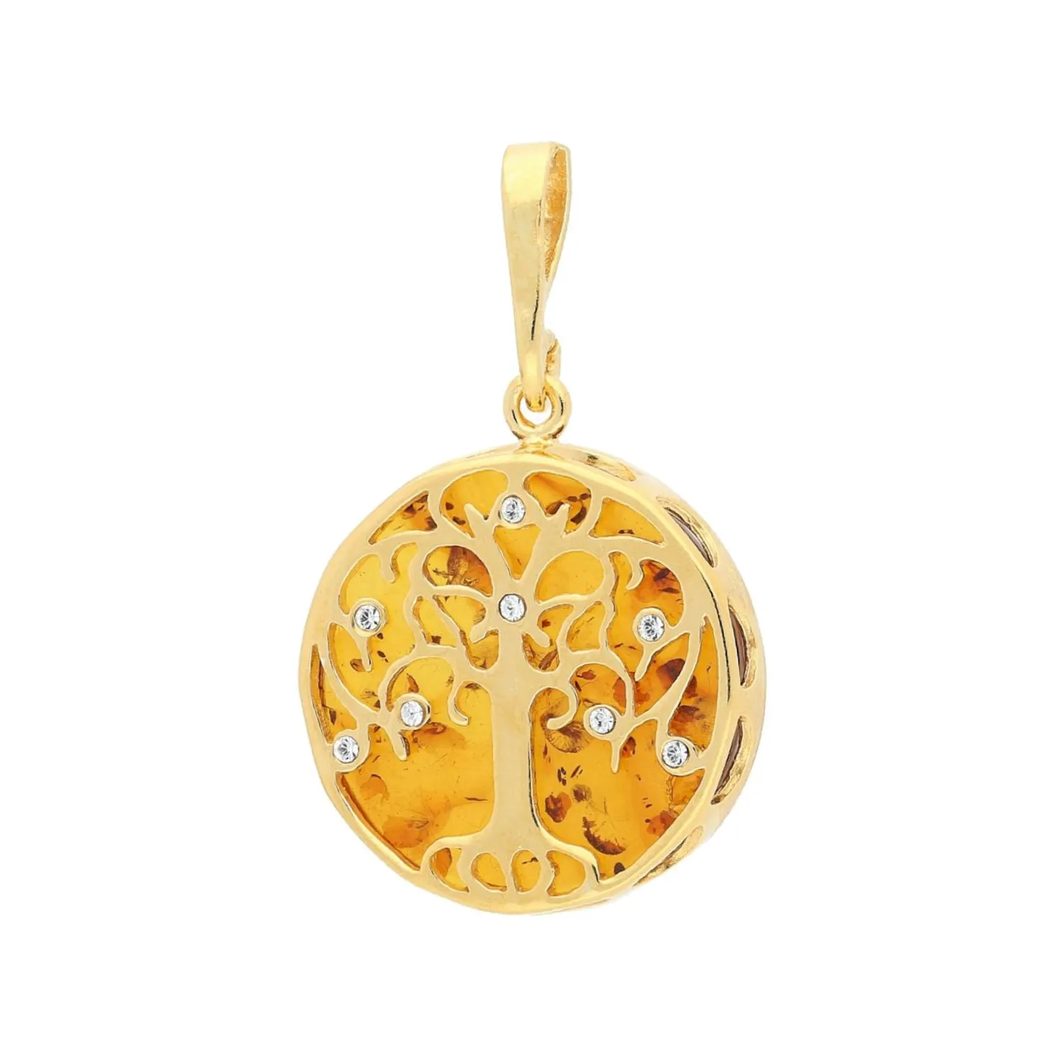 MILENA Necklace Gold and Amber Tree of Life with CZ