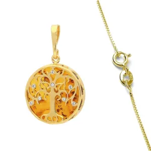 MILENA Necklace Gold and Amber Tree of Life with CZ