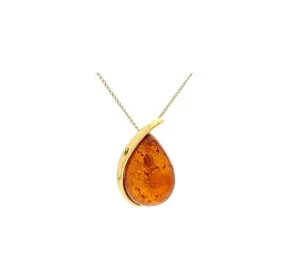 MILENA Necklace Gold Plated Elegant Pear Amber Silver Pendant