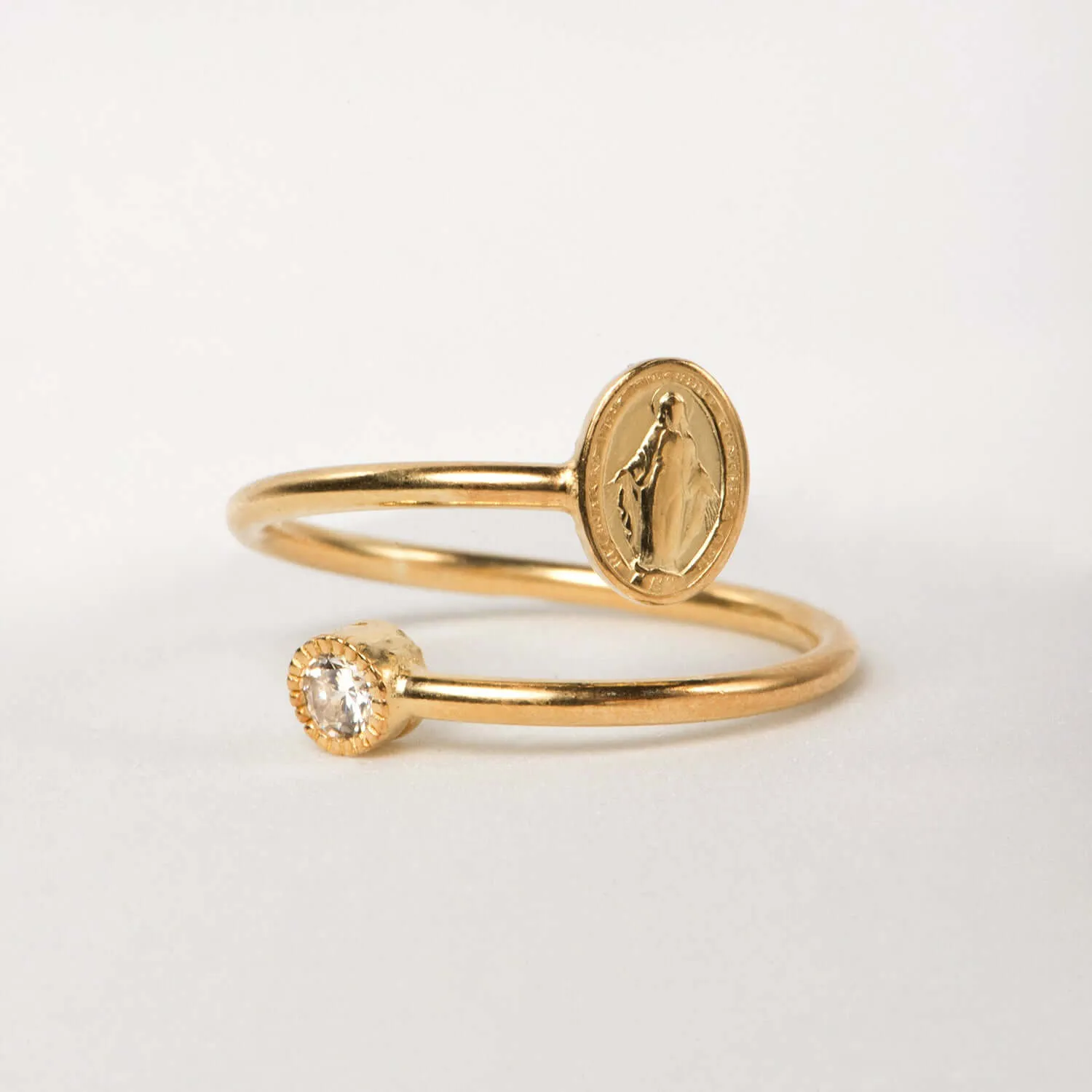 MIRACULOUS MEDAL WITH ZIRCONIA DOT - RING - VERMEIL SILVER