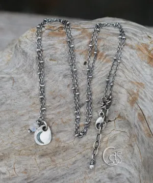 Moonstone Gemstone Necklace Crescent Moon Silver Charm Necklace Handcrafted Jewelry
