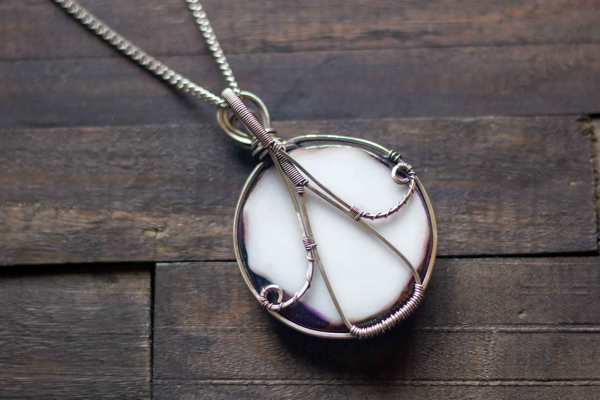Multi-colored Fused Glass Statement Pendant with Sterling Silver Wire Wrapping