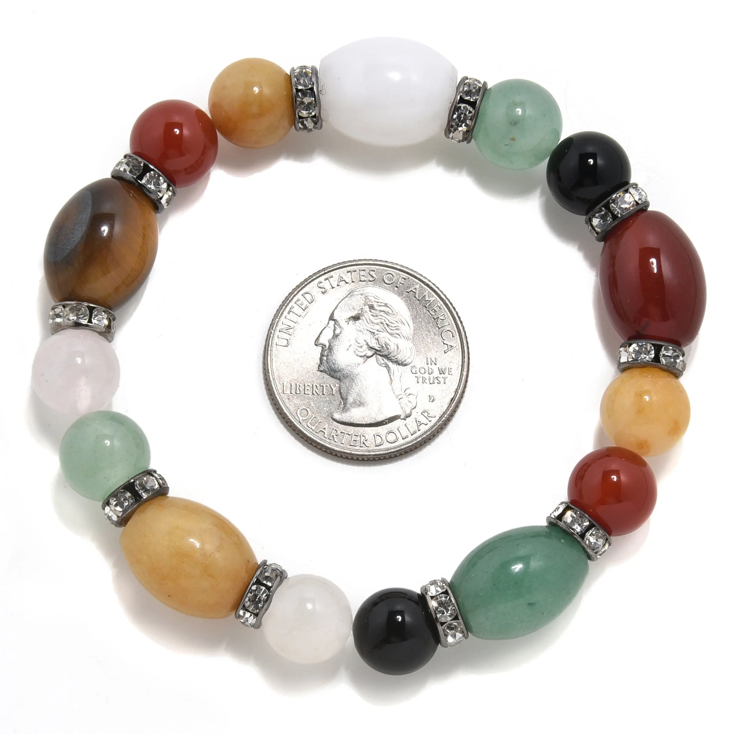 Multi Gemstone with Crystal Accent 10mm Beads Elastic Bracelet