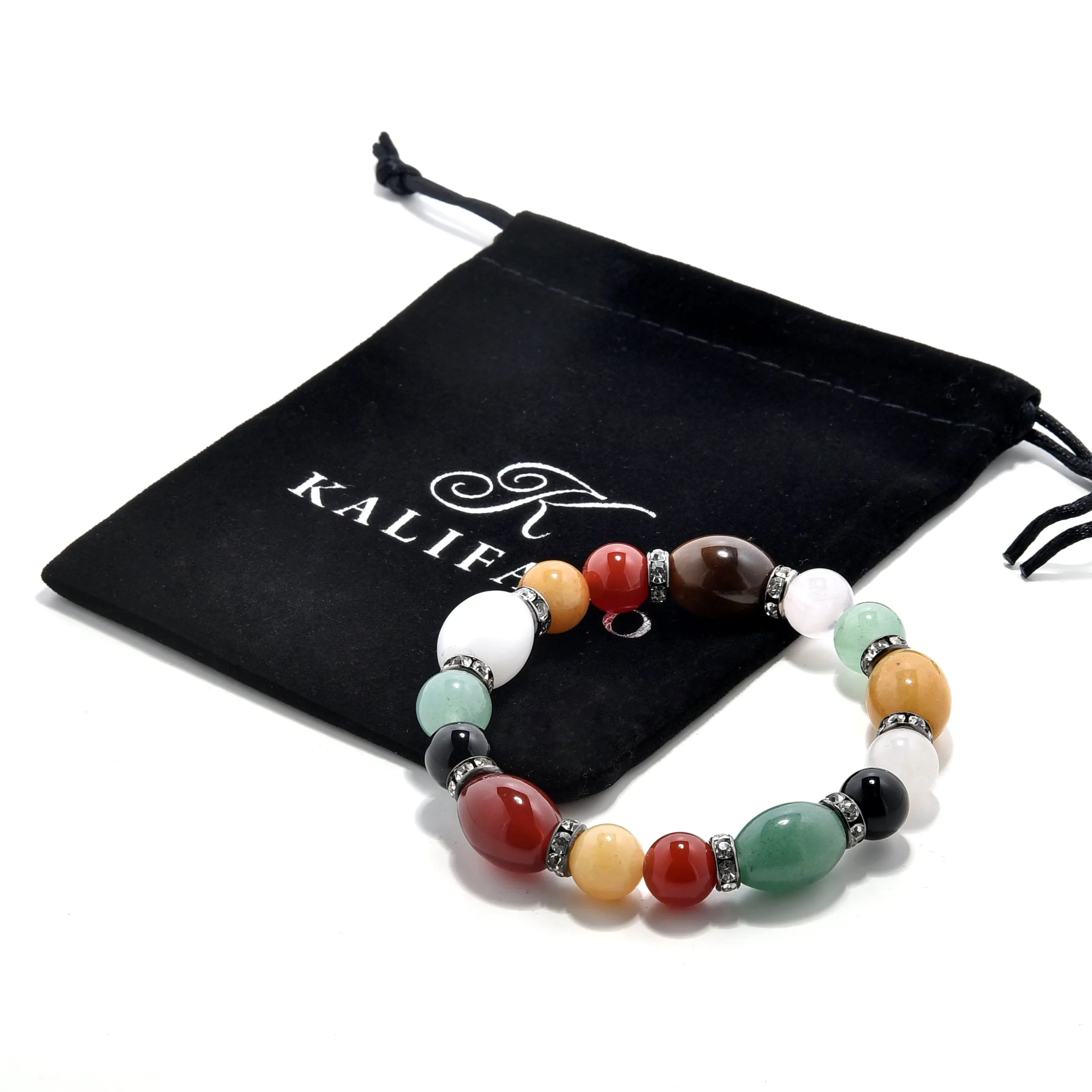 Multi Gemstone with Crystal Accent 10mm Beads Elastic Bracelet