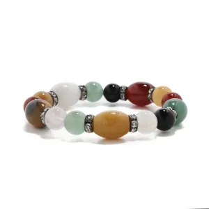 Multi Gemstone with Crystal Accent 10mm Beads Elastic Bracelet