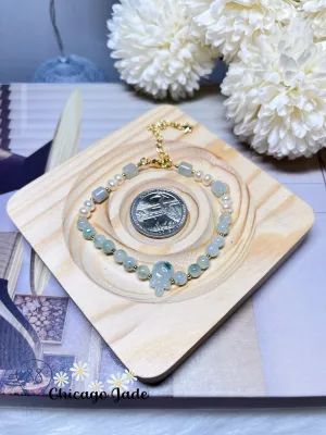 Natural Freshwater Pearl with Natural Untreated Burma Jadeite Jade Feicui Beaded Bracelet