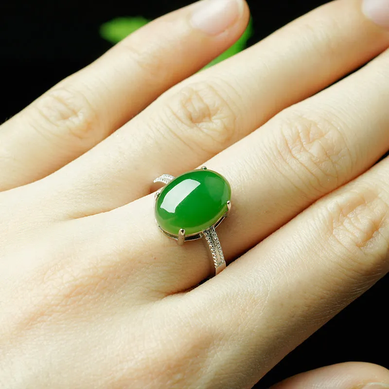 Natural Jade Ring Nephrite Silver Zircon Adjustable Ring ZNRG122