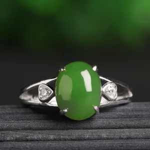 Natural Jade Ring Nephrite Silver Zircon Adjustable Ring ZNRG151