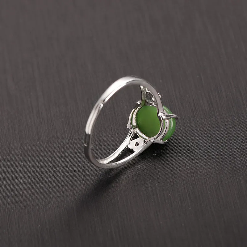 Natural Jade Ring Nephrite Silver Zircon Adjustable Ring ZNRG151