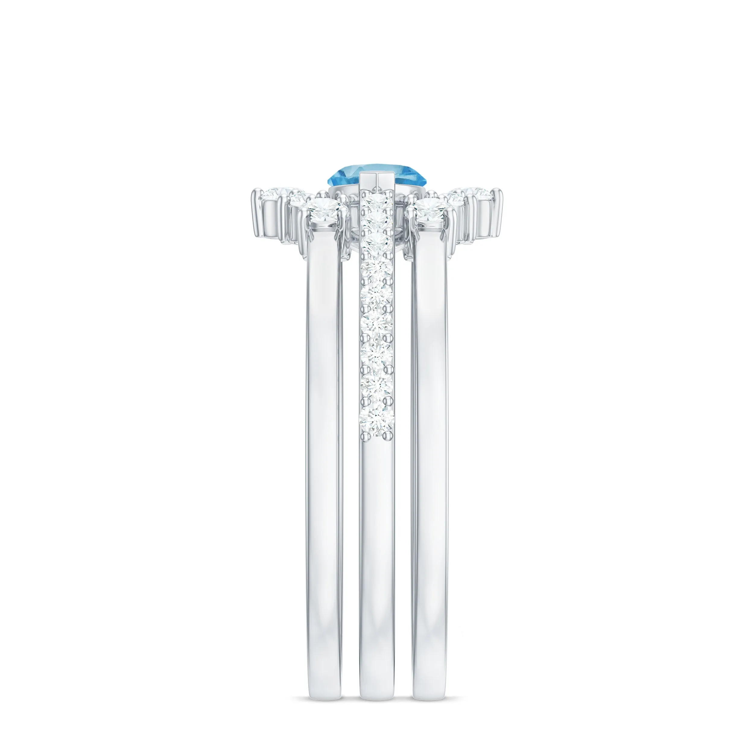 Natural Swiss Blue Topaz and Diamond Ring Set