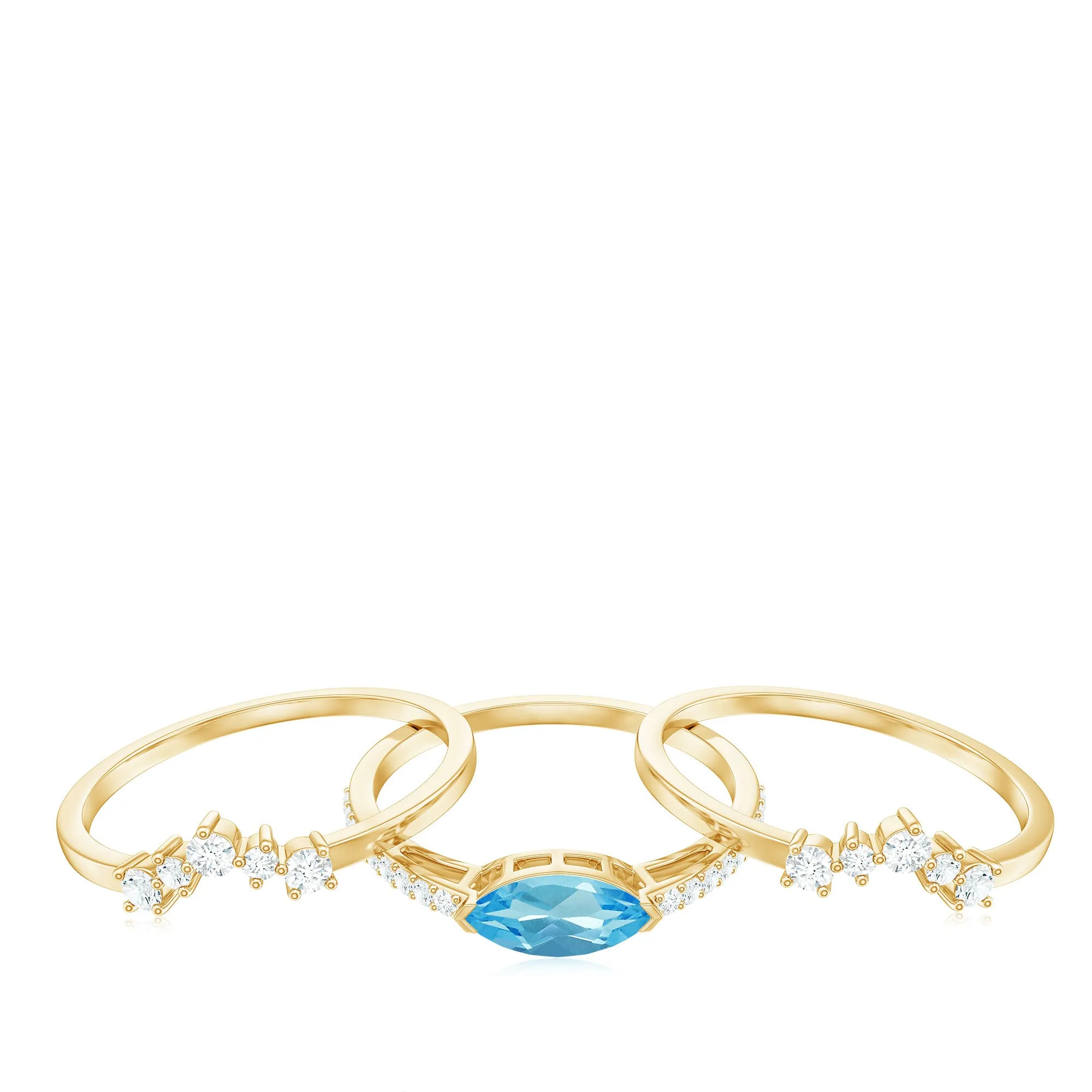 Natural Swiss Blue Topaz and Diamond Ring Set
