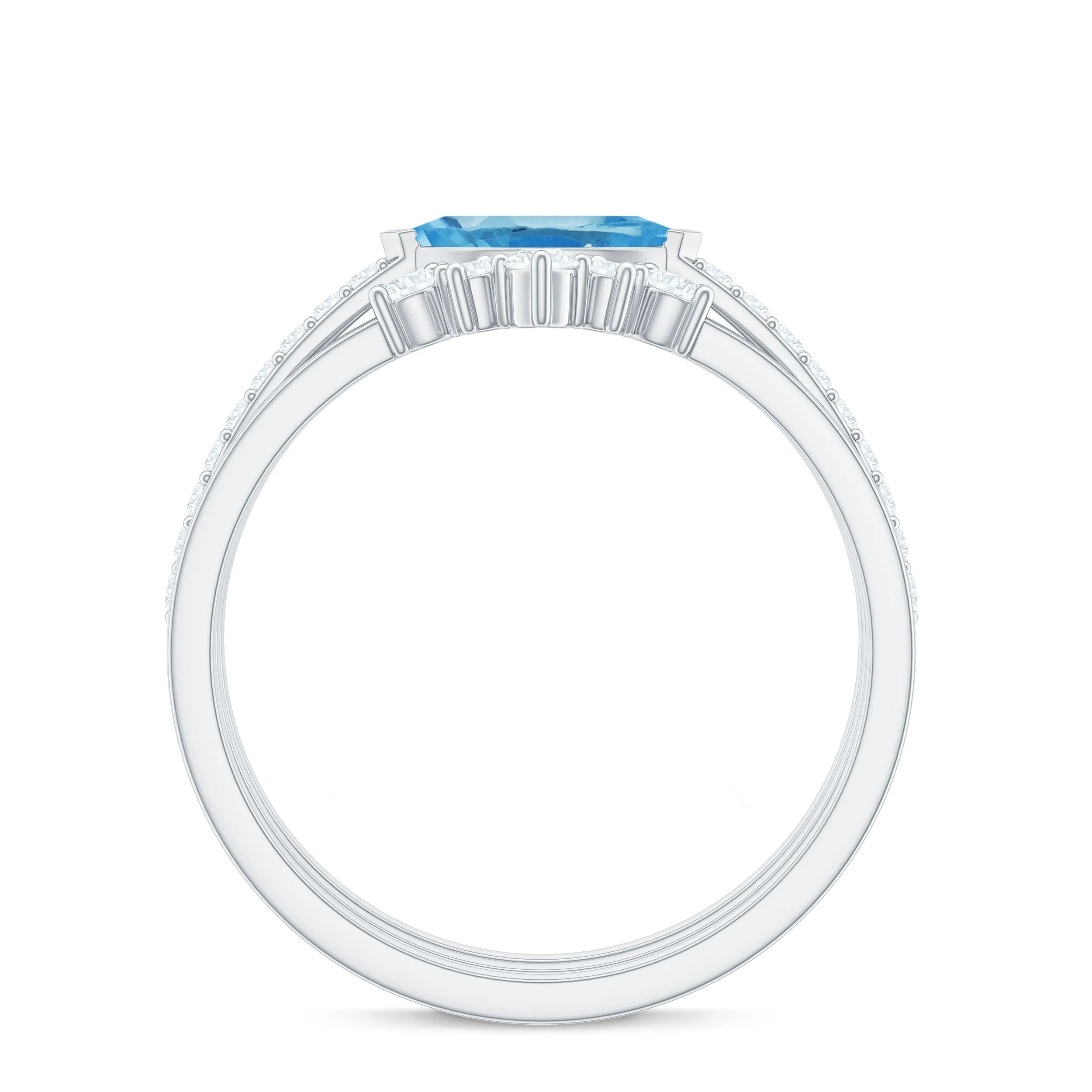 Natural Swiss Blue Topaz and Diamond Ring Set
