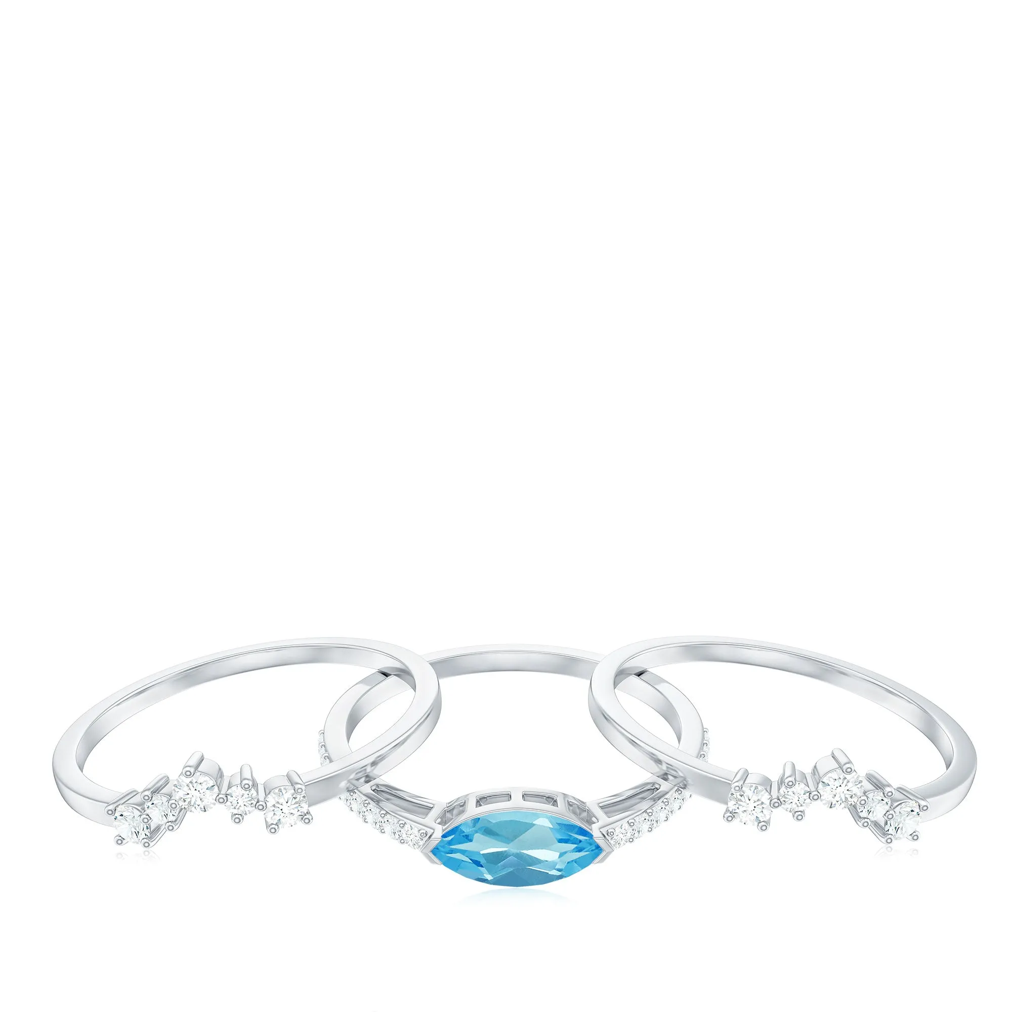 Natural Swiss Blue Topaz and Diamond Ring Set