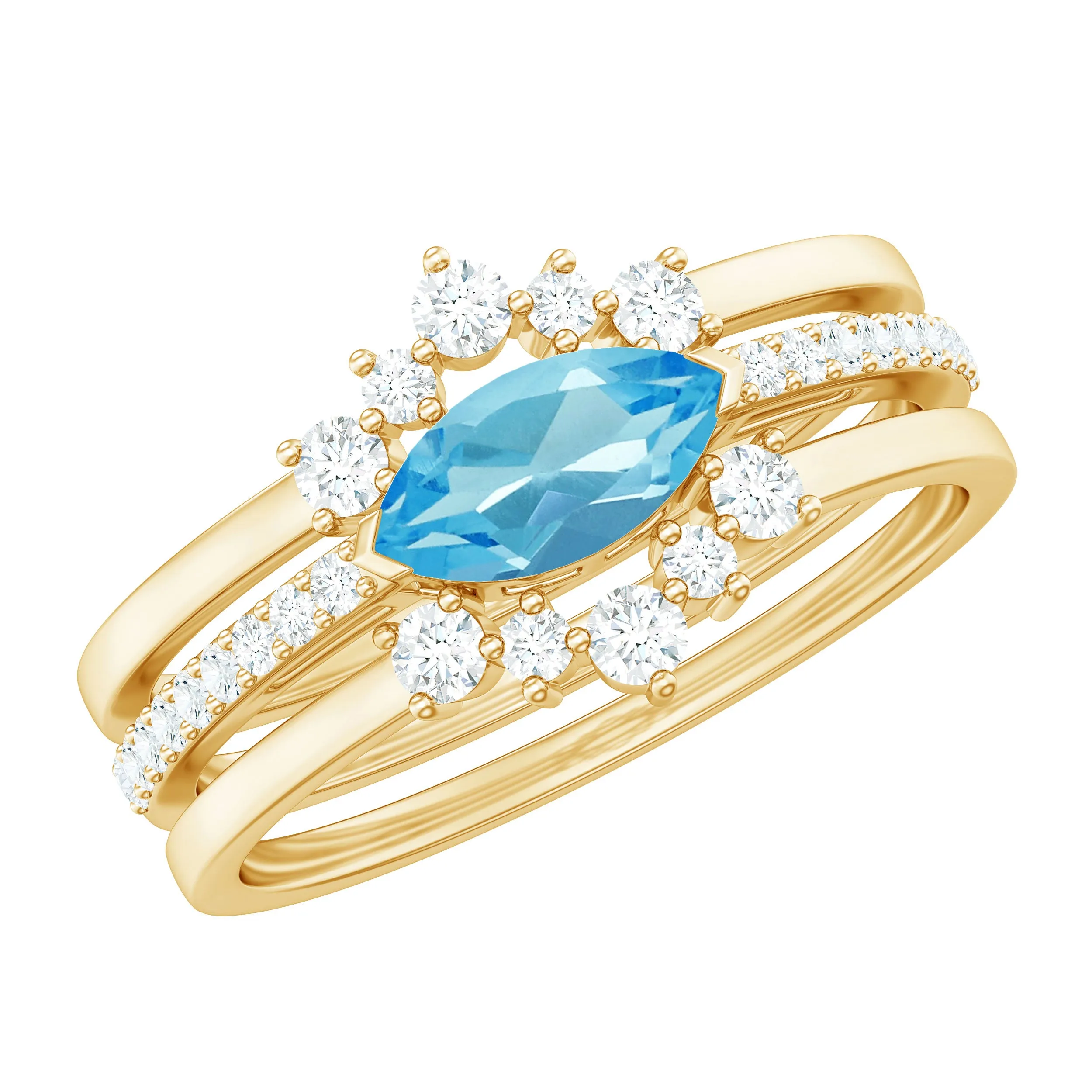 Natural Swiss Blue Topaz and Diamond Ring Set