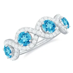 Natural Swiss Blue Topaz Half Eternity Ring with Diamond